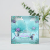 Invitation Papillon violet turquoise Fête d'anniversaire Femm (Debout devant)