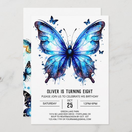 Invitation Papillon Whimsical moderne Boy Anniversaire (Devant / Derrière)