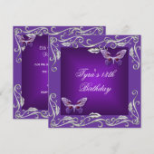 Invitation Papillons 13ème anniversaire fête Bright violet (Devant / Derrière)