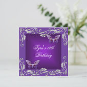 Invitation Papillons 13ème anniversaire fête Bright violet (Debout devant)