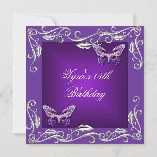 Invitation Papillons 13ème anniversaire fête Bright violet (Devant)
