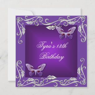 Invitation Papillons 13ème anniversaire fête Bright violet