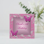 Invitation Papillons 15e anniversaire fête Fleur rose argent (Debout devant)