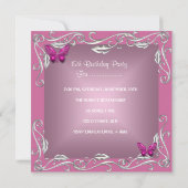 Invitation Papillons 15e anniversaire fête Fleur rose argent (Dos)