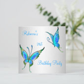 Invitation Papillons 21e fête d'anniversaire Bleu Blanc (Debout devant)