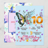 Invitation Papillons à double chiffres 10 ans Papillons (Devant / Derrière)