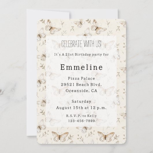 Invitation Papillons à la crème chic Anniversaire (Devant)