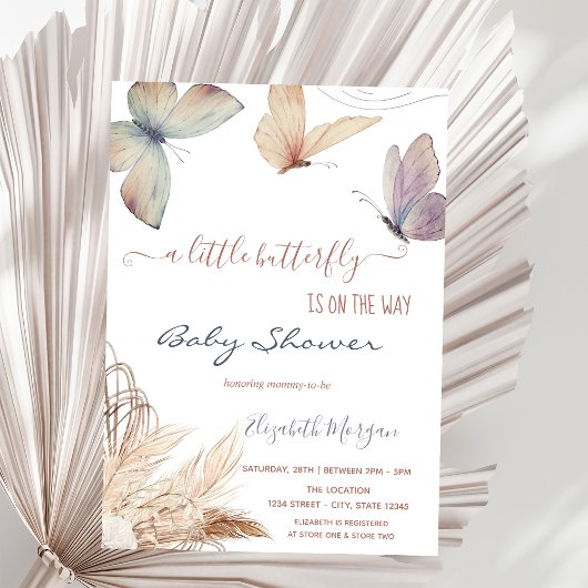 Invitation Papillons à l'aquarelle Herbe de Pampas