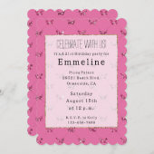 Invitation Papillons à Parties scintillant roses (Devant / Derrière)