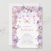 Invitation Papillons à vie Fête des mariées rose violet (Devant)