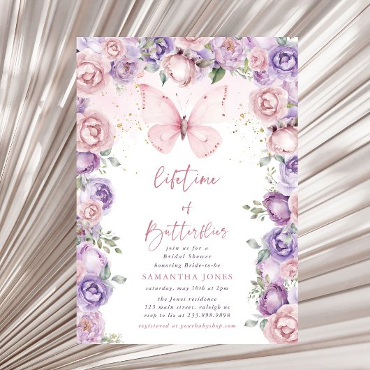 Invitation Papillons à vie Fête des mariées rose violet