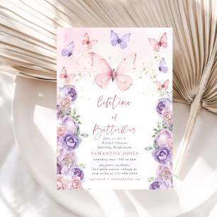 Invitation Papillons à vie Fête des mariées rose violet