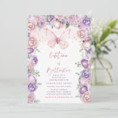Invitation Papillons à vie Fête des mariées rose violet (Debout devant)
