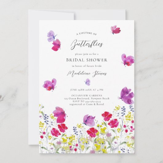 Invitation Papillons à vie Fleur sauvage Love Fête des mariée (Devant)