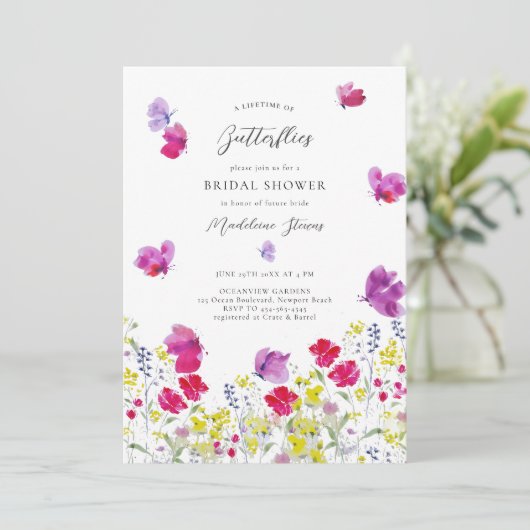 Invitation Papillons à vie Fleur sauvage Love Fête des mariée (Debout devant)