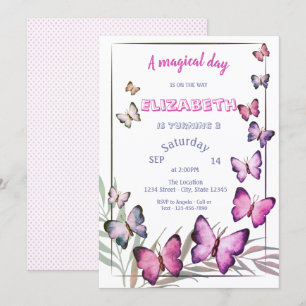 Invitation Papillons adorables Anniversaire rayé
