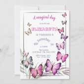 Invitation Papillons adorables rayé Anniversaire (Devant)