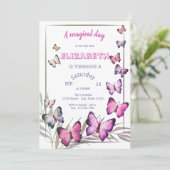 Invitation Papillons adorables rayé Anniversaire (Debout devant)