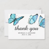 Invitation Papillons aquarelle bleus élégants Merci (Devant)