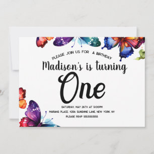 Invitation Papillons Aquarelle Fête d'anniversaire Jardin Col