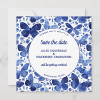 Papillons Aquarelle Indigo Bleu Enregistrer la dat
