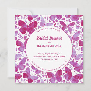 Invitation Papillons Aquarelle Magenta Fête des mariées rose