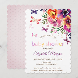 Invitation Papillons Aquarelle Points Floraux Baby Shower