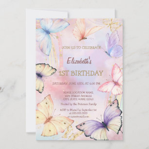 Invitation Papillons arc-en-ciel couleur aquarelle Anniversai