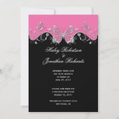 Invitation Papillons Argent Noir Rose Mariage Après (Devant)