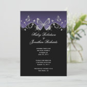 Invitation Papillons argent noir violet Après mariage (Debout devant)