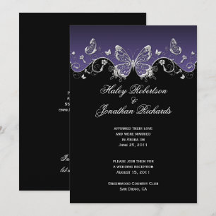 Invitation Papillons argent noir violet Après mariage