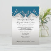Invitation Papillons Argent Sarcelle 25e Anniversaire (Debout devant)