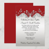 Invitation Papillons argentés rouges 25e anniversaire (Devant / Derrière)