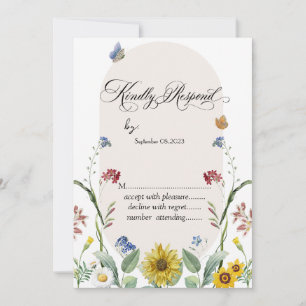 Invitation Papillons au tournesol fleur sauvage RSVP