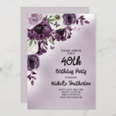 Invitation Papillons aux fleurs blanches violettes 40e femme (Devant / Derrière)