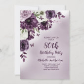 Invitation Papillons aux fleurs blanches violettes 80e annive (Devant)
