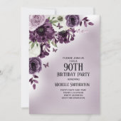 Invitation Papillons aux fleurs blanches violettes 90e annive (Devant)