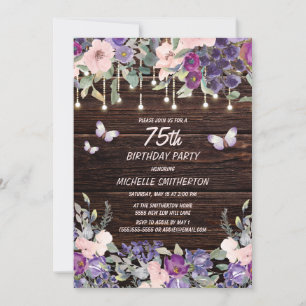 Invitation Papillons aux fleurs rose pourpre Anniversaire rus