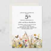 Invitation Papillons aux oiseaux fleur sauvage 5e anniversair (Devant / Derrière)