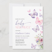 Invitation Papillons baby shower rose et pourpre (Devant)