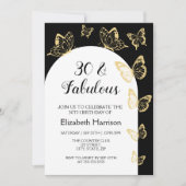 Invitation Papillons Black Gold moderne Fabuleux anniversaire (Devant)