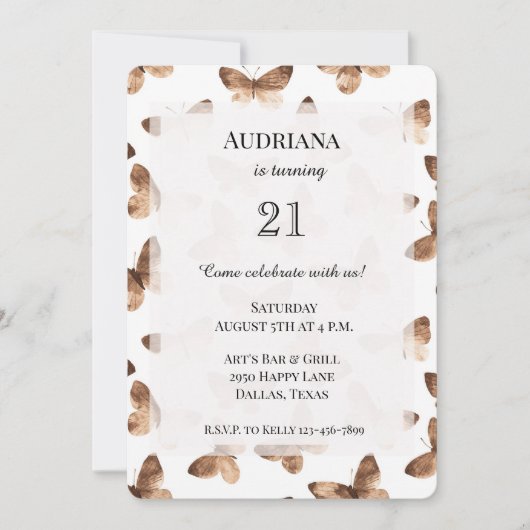Invitation Papillons blancs Brown Anniversaire (Devant)