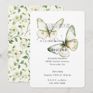 Invitation Papillons Blancs Vert Menthe Anniversaire