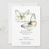 Invitation Papillons Blancs Vert Menthe Anniversaire (Devant)
