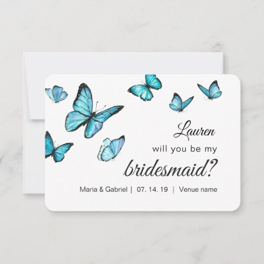 Invitation Papillons bleu aquarelle serez-vous ma mariée I (Devant)