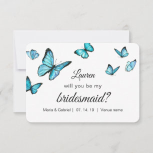 Invitation Papillons bleu aquarelle tu seras ma mariée