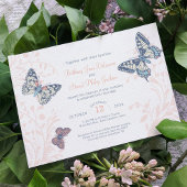 Invitation Papillons bleu corail encre art mariage photo