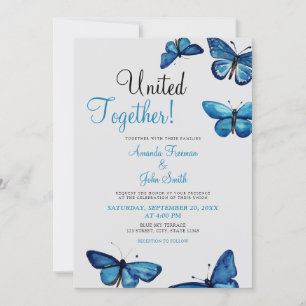 Invitation Papillons bleu esthétique Mariage d'aquarelle