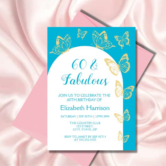 Invitation Papillons bleu or moderne Fabuleux anniversaire