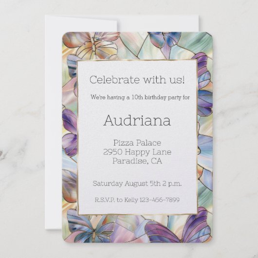 Invitation Papillons bleu pourpre Anniversaire (Devant)